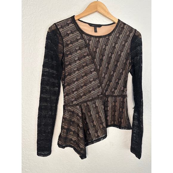 BCBGMaxAzria Black Lace Y2K Top Sheer Witchy Whimsygoth Goth Asymmetrical - Picture 1 of 7